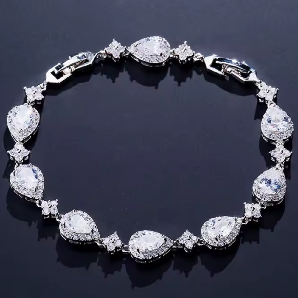 Zircon adjustable Wedding Sterling Silver Teardrop Bracelet